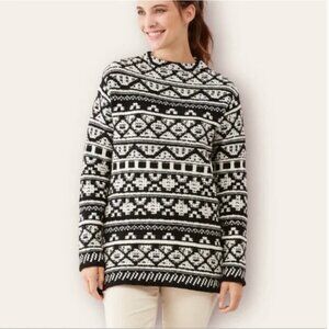 J.Jill Tribal Nordic Wool Blend Black and White Sweater Mock Neck Size Large